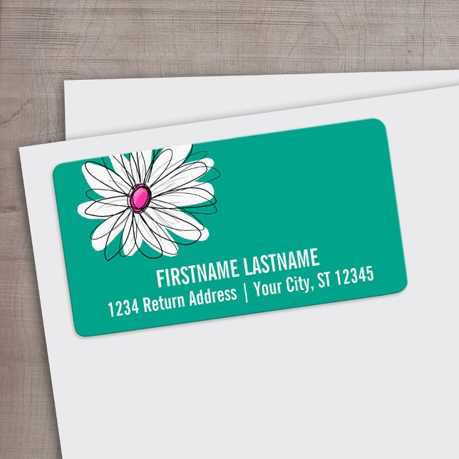 Illustration av trendigets Blommigt Daisy - Rosa o Adressetikett (Custom Address Label)