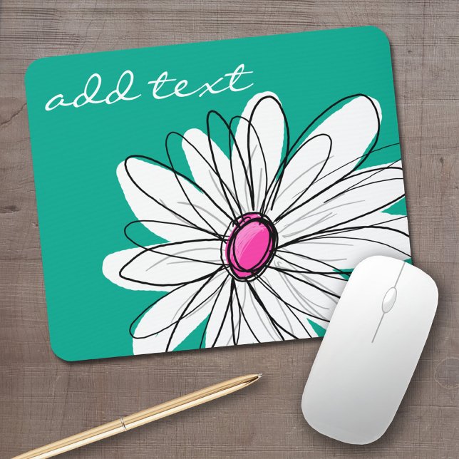 Illustration av trendigets Blommigt Daisy - Rosa o Musmatta (Personalized mouse pad with your name)