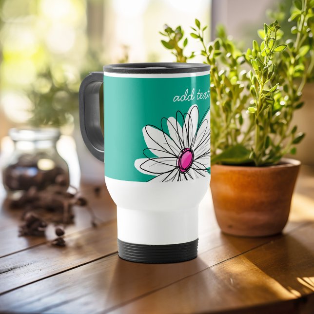 Illustration av trendigets Blommigt Daisy - Rosa o Resemugg (Personalized travel mug - add photos and text or customize completely)