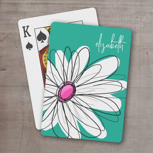 Illustration av trendigets Blommigt Daisy - Rosa o Spelkort (Whimsical Daisy Personalized Playing Cards)