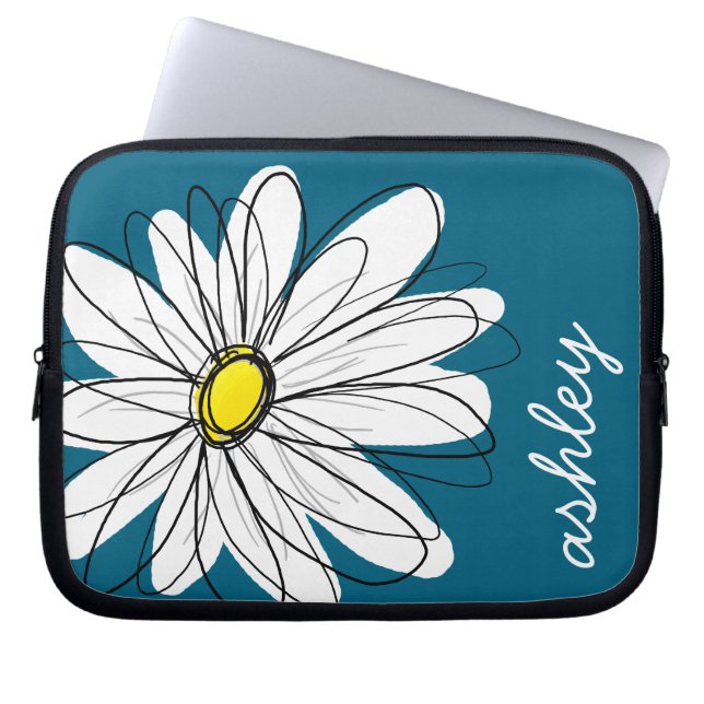 Illustration av trendigets Daisy Blommigt - blått  Laptop Sleeve (Framsidan)