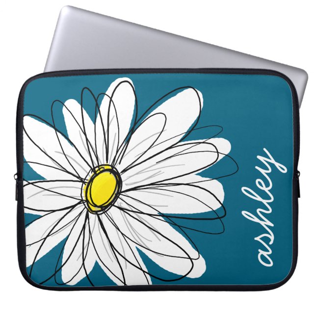 Illustration av trendigets Daisy Blommigt - blått  Laptop Sleeve (Framsidan)