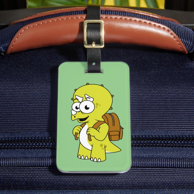 Illustration av triceratops med ryggsäck. bagagebricka (Framsida Insitu 2)