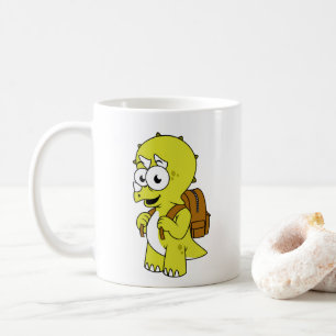 Illustration av triceratops med ryggsäck. kaffemugg