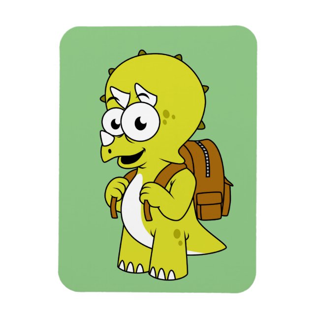 Illustration av triceratops med ryggsäck. magnet (Vertikal)