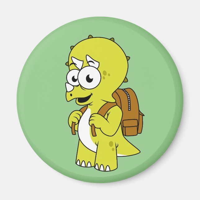 Illustration av triceratops med ryggsäck. magnet (Framsidan)