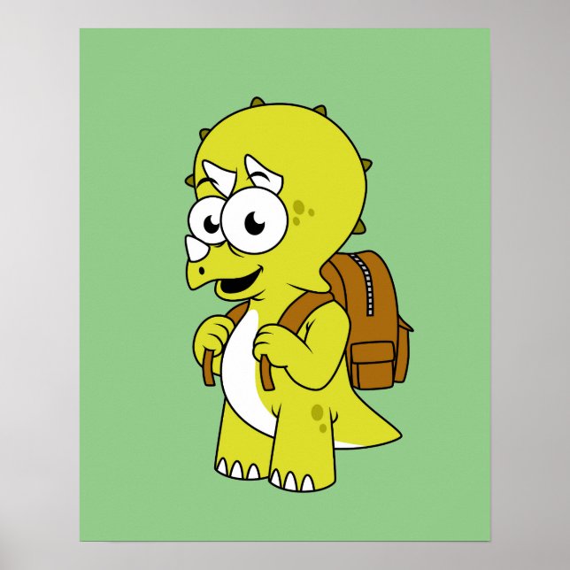 Illustration av triceratops med ryggsäck. poster (Framsidan)