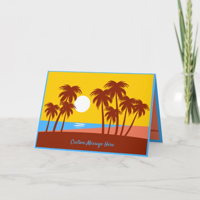 Illustration av Tropical Beach Handflatan Träd Kort (Framsida)