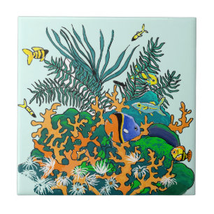 Illustration av Tropical Fish Aquarium från Coral  Kakelplatta