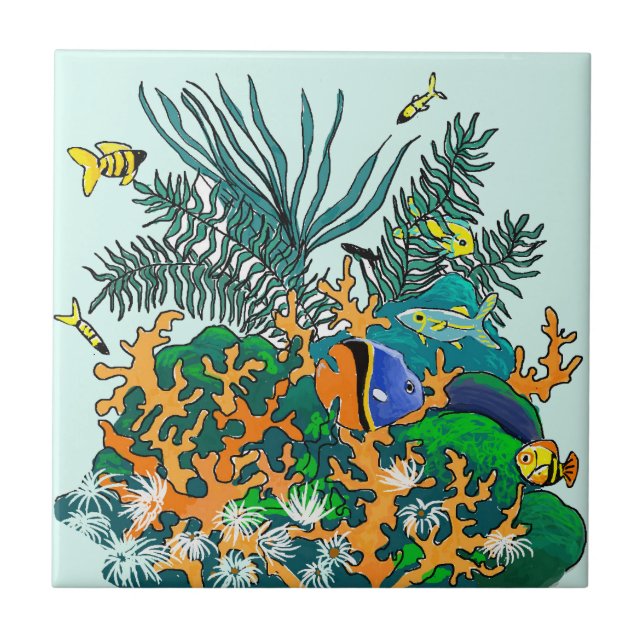Illustration av Tropical Fish Aquarium från Coral  Kakelplatta (Framsidan)