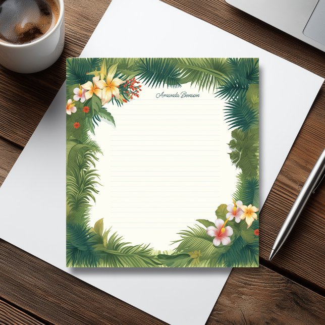 Illustration av Tropical Flowers & Lövs grönt Anteckningsblock (Green Tropical Flowers & Leaves Illustration Notepad)