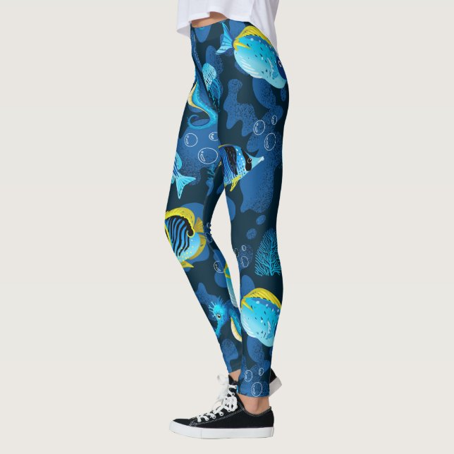 Illustration av tropiska blåa Gulter Leggings (Vänster)