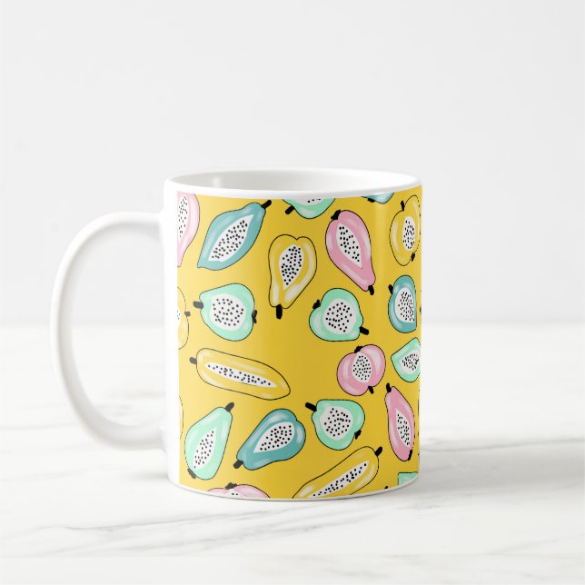 Illustration av tropiska frukter i mönster kaffemugg (Vänster)
