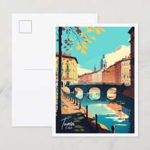 Illustration av Turin Italien Vintage resor Vykort
