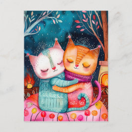 Illustration av två katter som kramar i en mysigt vykort