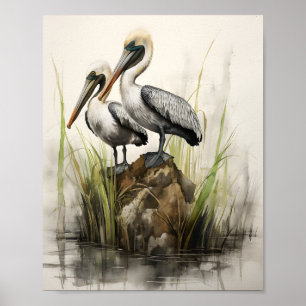 Illustration av två pelikaner poster