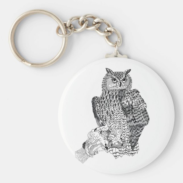 Illustration av Uggla på knappens nyckelring (Framsidan)
