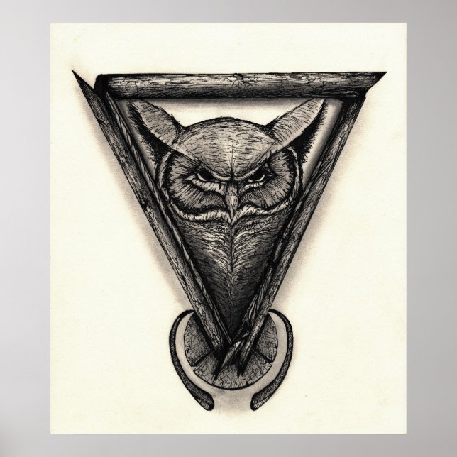 illustration av uggla Porträtt, Bläck och blyertsp Poster (Framsidan)