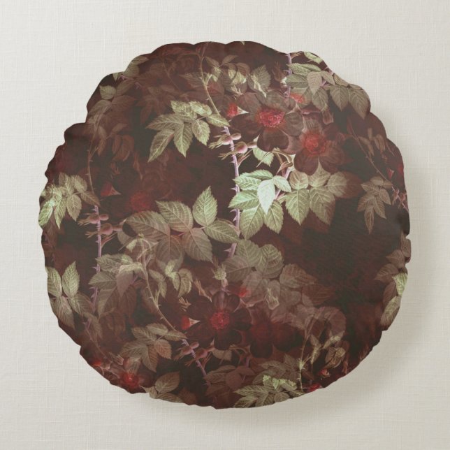 Illustration av vänstra Blommigtar för elegant Rund Kudde (Framsidan)