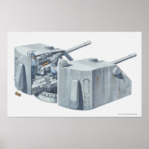 Illustration av vapenturreten på en slagskepp WW2 Poster