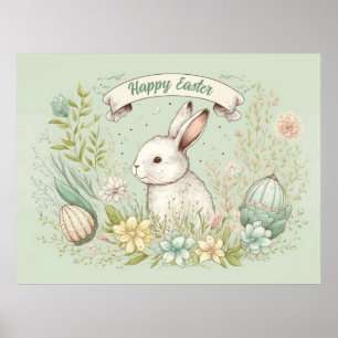 illustration av vår blommor och bunny poster