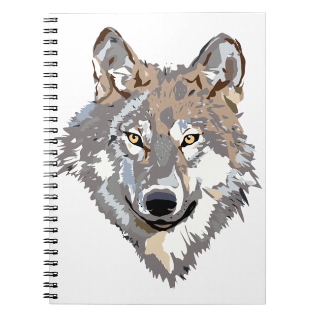 Illustration av vargens huvud framför anteckningsbok (Framsidan)
