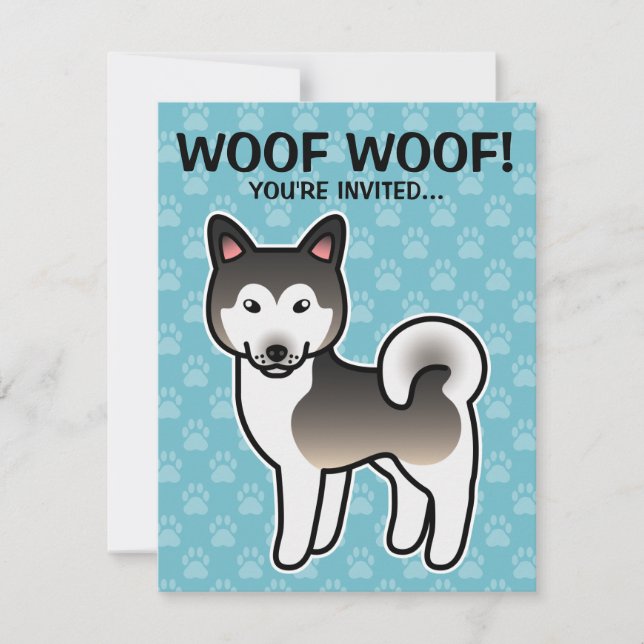 Illustration av varggrå Alaskan Malamute-hund Inbjudningar (Framsida)