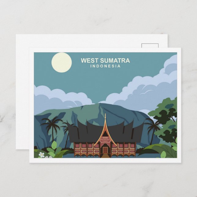 illustration av väster Sumatra Indonesia-resan stä Vykort (Fram/baksida)
