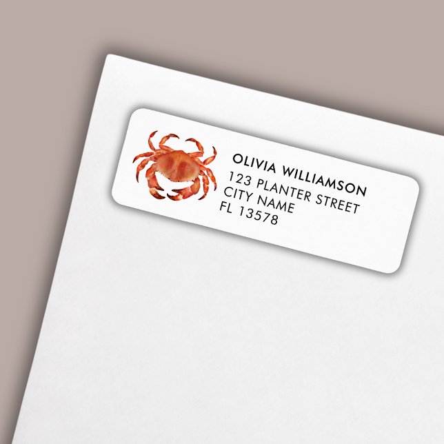 Illustration av vattenfärg i Crab Returadress Etikett (Brown crab coastal crustacean return address label)