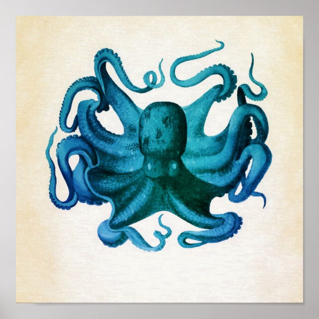 Illustration av vattenfärg, oktopus poster (Framsidan)