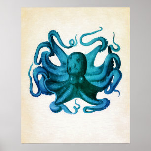 Illustration av vattenfärg, oktopus poster