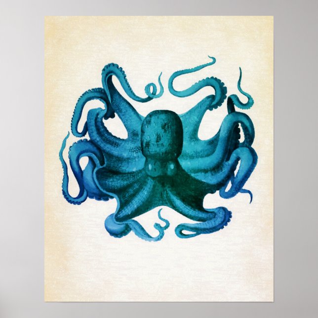 Illustration av vattenfärg, oktopus poster (Framsidan)