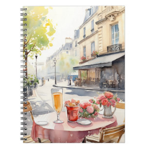 illustration av vattenfärgen chic Parisian Cafe Anteckningsbok