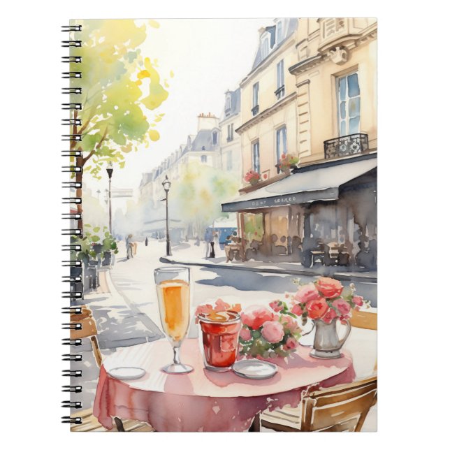 illustration av vattenfärgen chic Parisian Cafe Anteckningsbok (Framsidan)