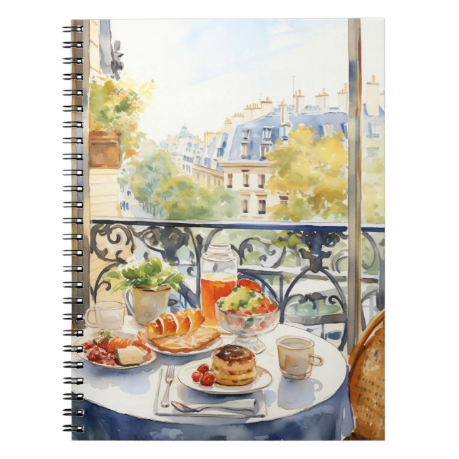 illustration av vattenfärgen chic Parisian Cafe Anteckningsbok (Framsidan)