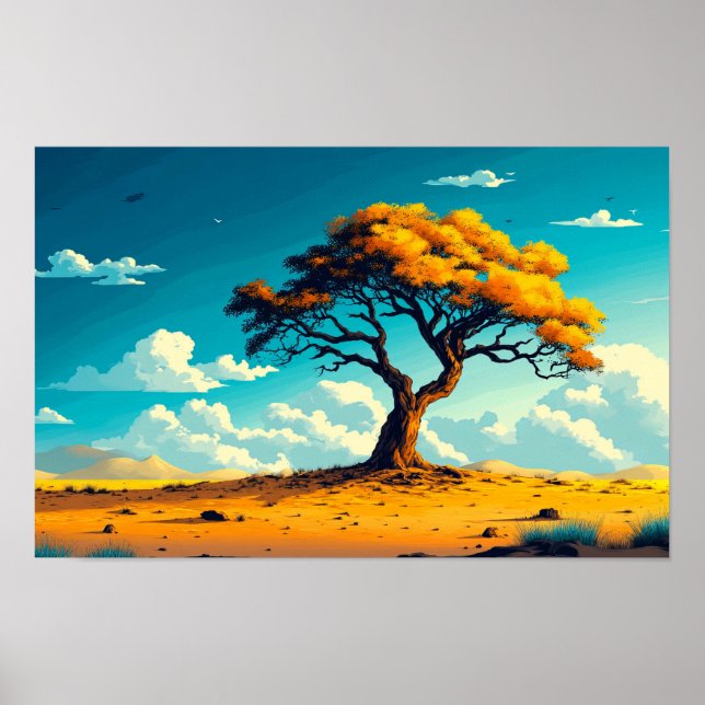 Illustration av vattenfärgen Teckning i Desert Trä Poster (Framsidan)