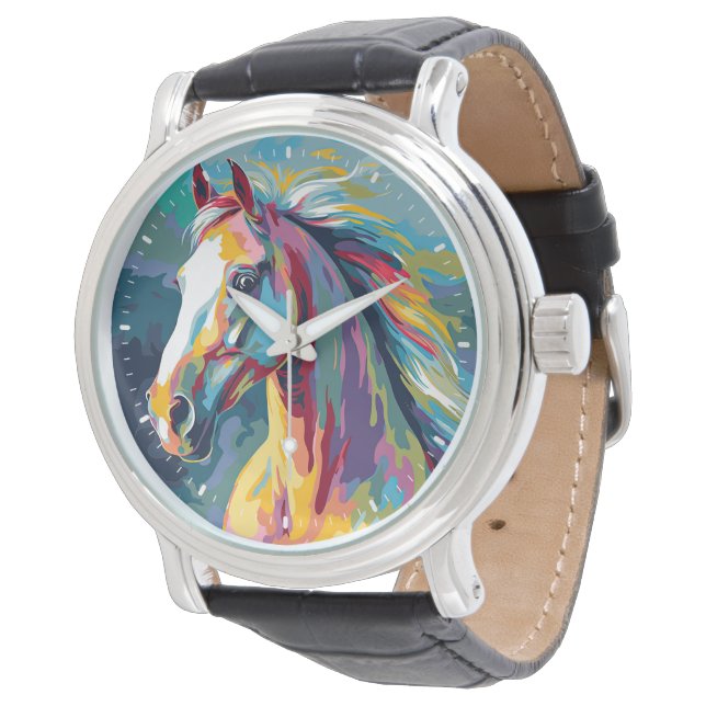 Illustration av vattenfärger, horse huvud armbandsur (Vinklad)