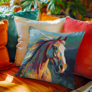 Illustration av vattenfärger, horse huvud kudde