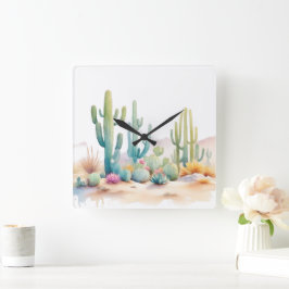 Illustration av vattenfärgsdeert fyrkantig klocka