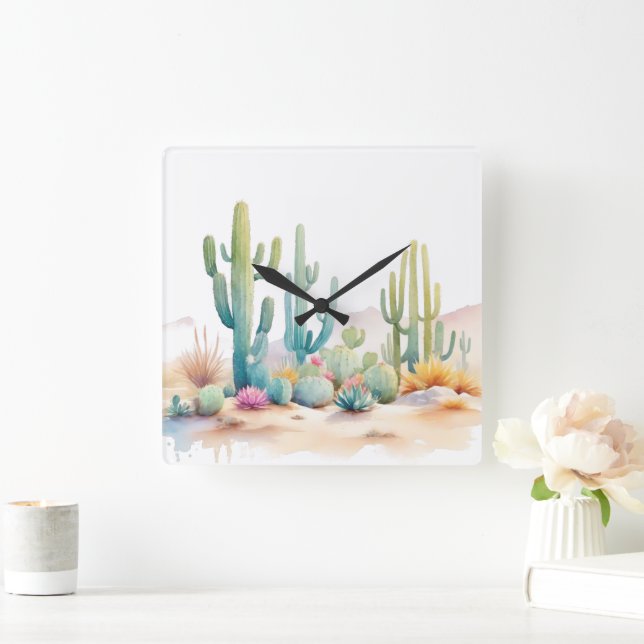 Illustration av vattenfärgsdeert fyrkantig klocka (Hem)