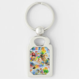 Illustration av vetemisk älvsål rektangulärt silverfärgad nyckelring