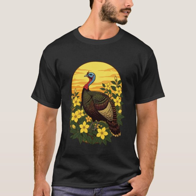 Illustration av vild kalkon och Gelsemium-blommor T Shirt (Framsida)