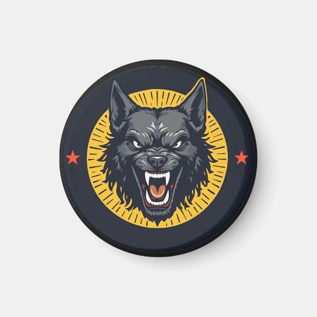 Illustration av vild wolf med cirkulär design magnet (Framsidan)