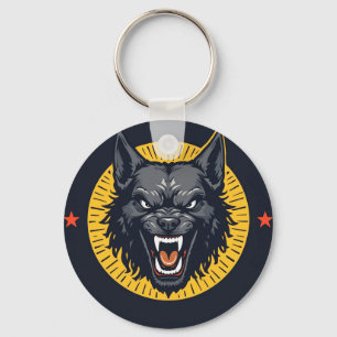 Illustration av vild wolf med cirkulär design nyckelring