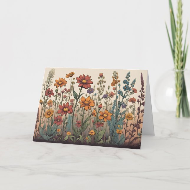 Illustration av vilda blommor som växer i fältet  kort (Framsida)