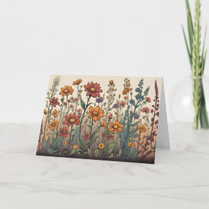 Illustration av vilda blommor som växer på fältet kort