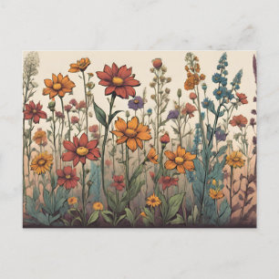 Illustration av vilda blommor som växer på fältet vykort