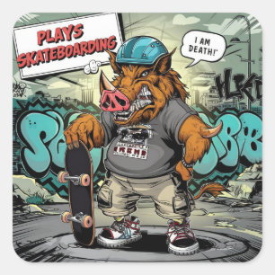 Illustration av vilden för konstnärligt skateboard fyrkantigt klistermärke