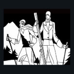 Illustration av vintage Art Deco Ski par Skiers Poster<br><div class="desc">Denna bild var ursprungligen en del av en 1930 svart-vit tryckning och för lyxen gren i Samaritaine, sportar och kläder för vintersport. I dag blåser det nytt liv på produkter som är perfekter för hemmet, kontoret och resan mellan.</div>