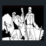 Illustration av vintage Art Deco Ski par Skiers Poster<br><div class="desc">Denna bild var ursprungligen en del av en 1930 svart-vit tryckning och för lyxen gren i Samaritaine, sportar och kläder för vintersport. I dag blåser det nytt liv på produkter som är perfekter för hemmet, kontoret och resan mellan.</div>